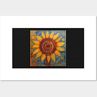 Folk Art Sunflower in Tiled Pattern Posters and Art